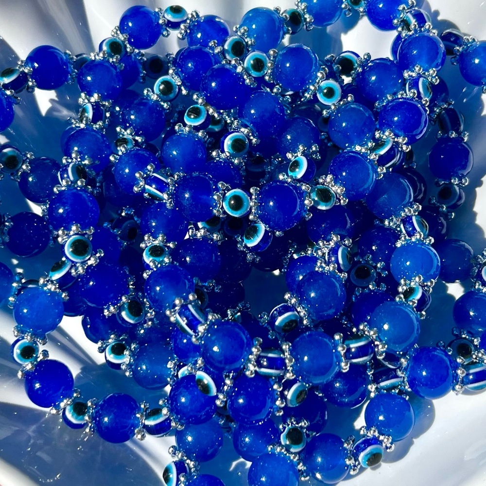 Royal Blue Glass Beaded Bracelets With Evil Eye Beads NWOT